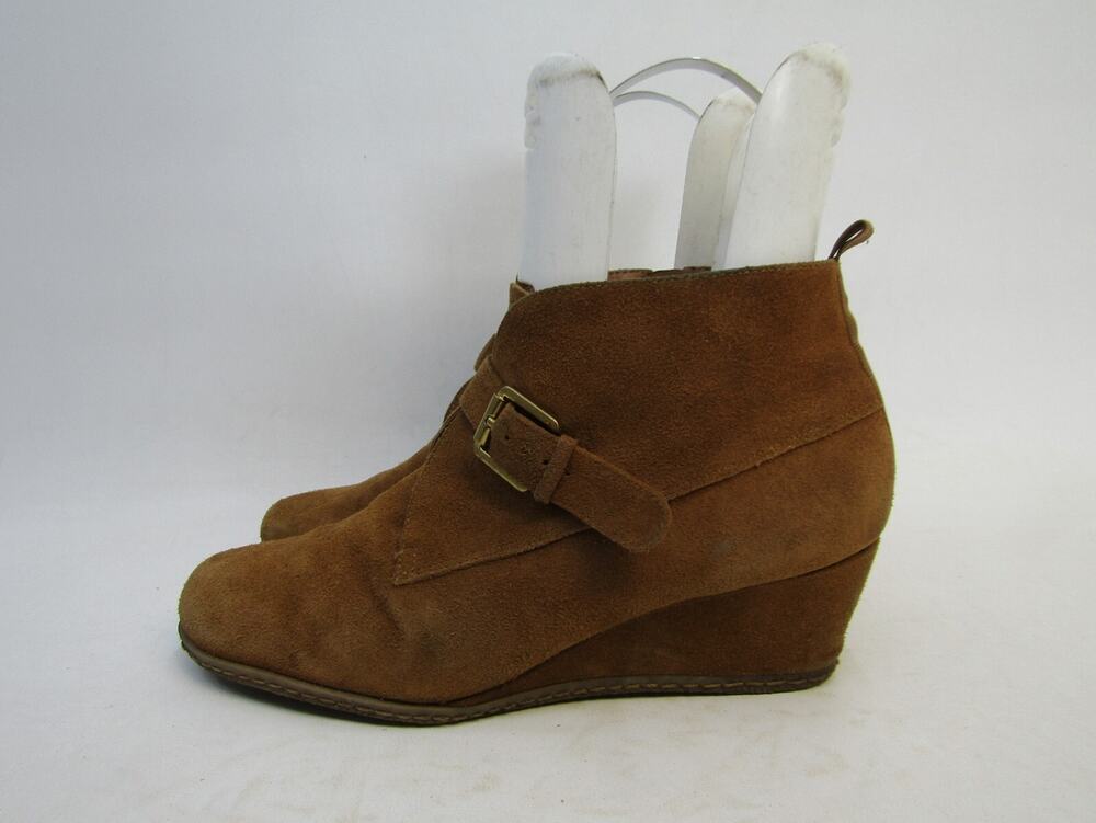 Franco Sarto Women Sz 9 Brown Suede Zip Buckle Wedge Ankle Fashion Boots Booties